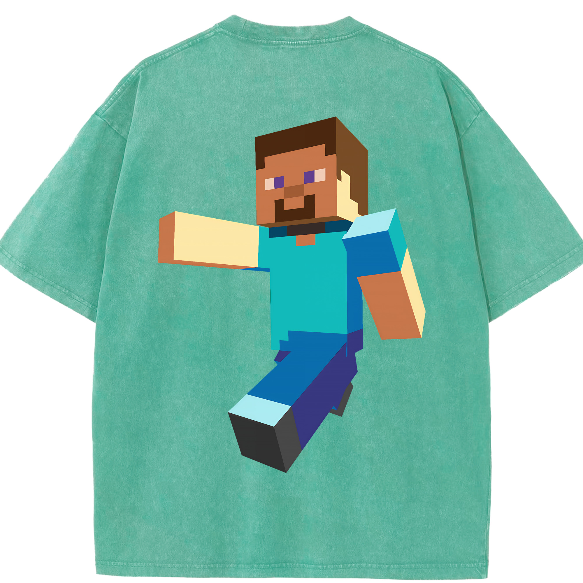 （画像用） マインクラフト ブロックの世界 Minecraft MC Block world 綿100% ヴィンテージ風 半袖Tシャツ（背面プリント）